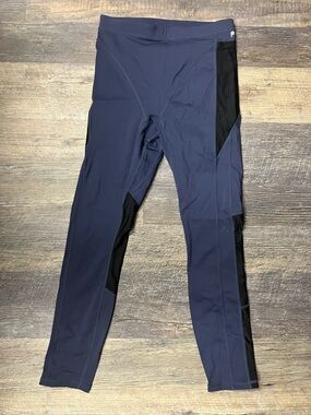 Fabletics Navy Blue Leggings with Black Mesh Panels